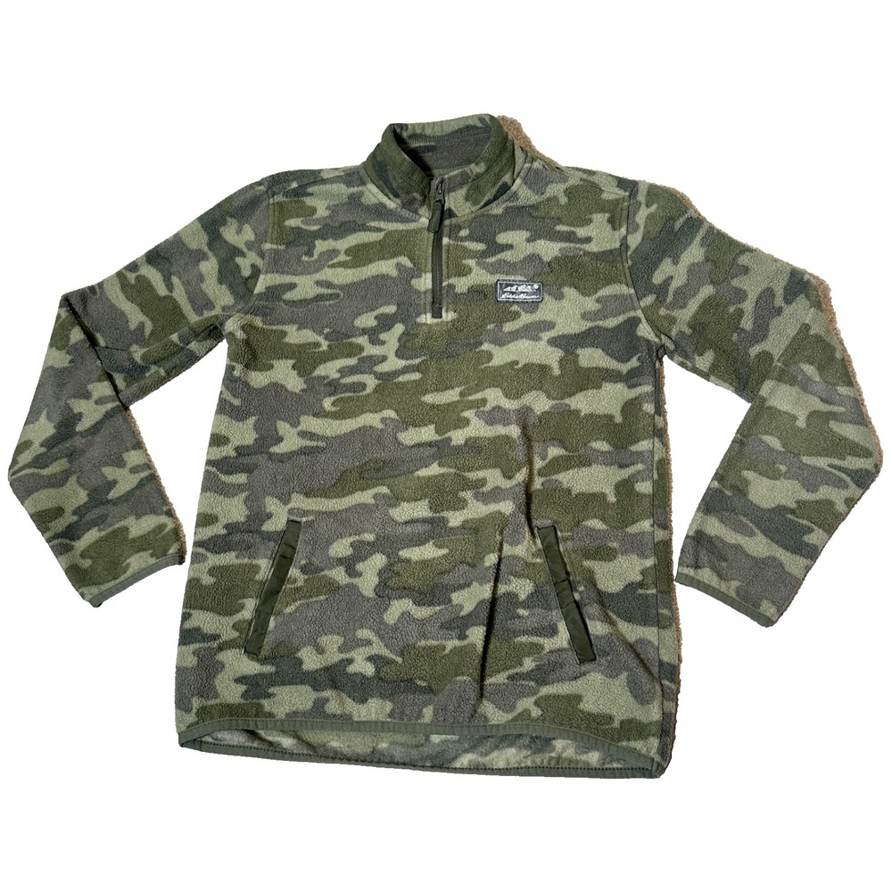 Eddie Bauer Fleece‎ Pullover Sweatshirt Youth Large 14 16 Camo Half Zip Boys EUC